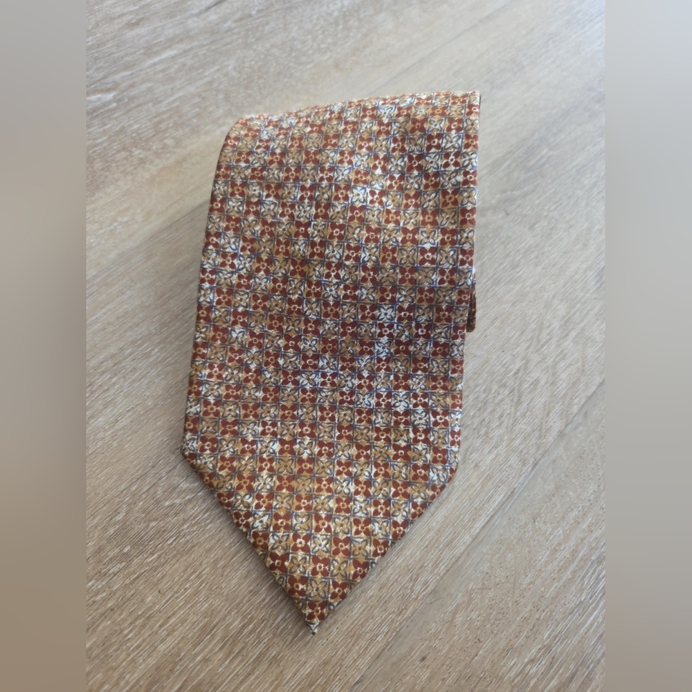 Vtg Valentino Garavani Men’s Silk Tie Mustard Brown Micro Floral Geometric